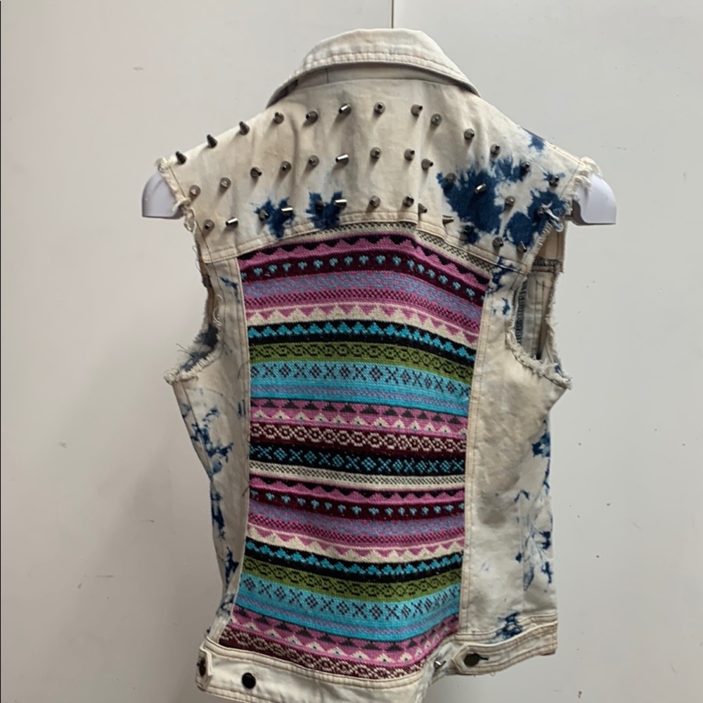Rehab Blue and Cream Studded Denim Vest